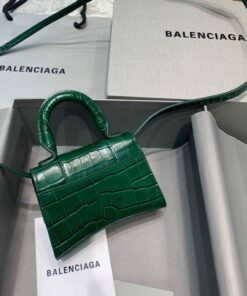 Replica Balenciaga 664676 Hourglass Mini Top Handle Crocodile Bag Green 2
