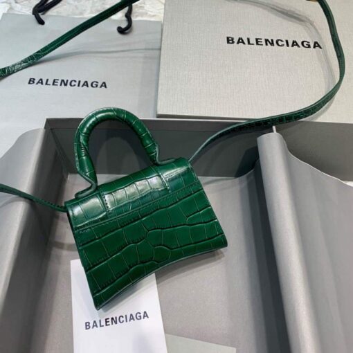 Replica Balenciaga 664676 Hourglass Mini Top Handle Crocodile Bag Green 2