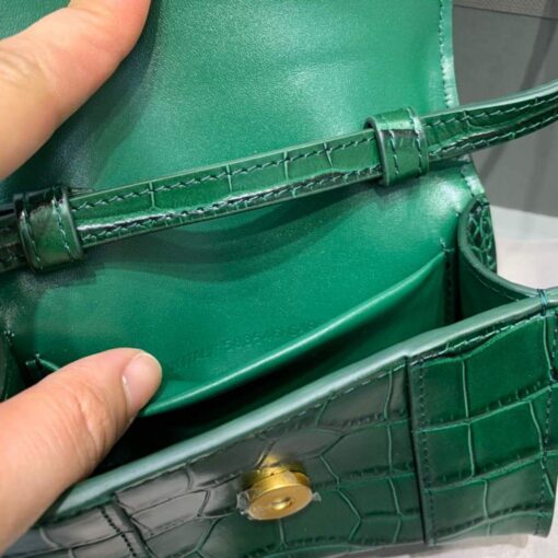 Replica Balenciaga 664676 Hourglass Mini Top Handle Crocodile Bag Green 8