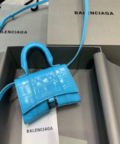 Replica Balenciaga 664676 Hourglass Mini Top Handle Crocodile Bag Blue