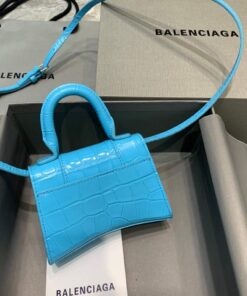 Replica Balenciaga 664676 Hourglass Mini Top Handle Crocodile Bag Blue 2