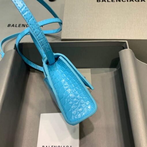 Replica Balenciaga 664676 Hourglass Mini Top Handle Crocodile Bag Blue 3
