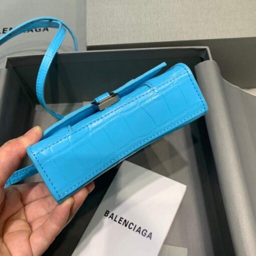 Replica Balenciaga 664676 Hourglass Mini Top Handle Crocodile Bag Blue 4