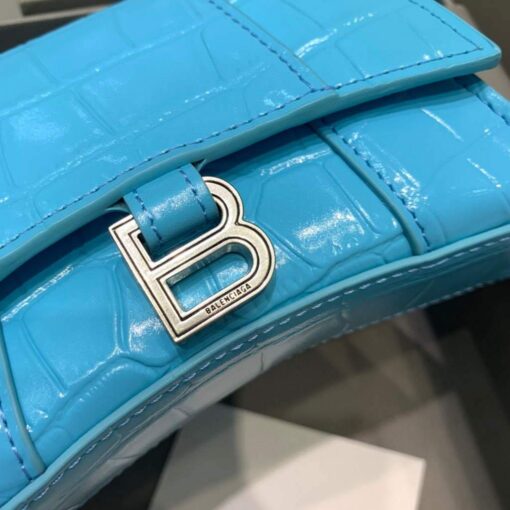 Replica Balenciaga 664676 Hourglass Mini Top Handle Crocodile Bag Blue 5
