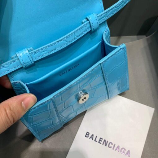 Replica Balenciaga 664676 Hourglass Mini Top Handle Crocodile Bag Blue 6