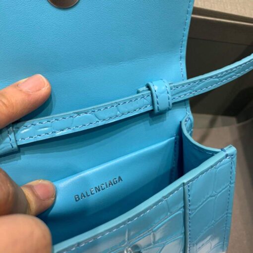 Replica Balenciaga 664676 Hourglass Mini Top Handle Crocodile Bag Blue 7