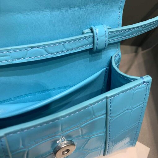 Replica Balenciaga 664676 Hourglass Mini Top Handle Crocodile Bag Blue 8