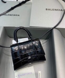 Replica Balenciaga 664676 Hourglass Mini Top Handle Crocodile Bag Black