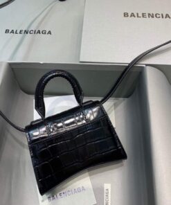 Replica Balenciaga 664676 Hourglass Mini Top Handle Crocodile Bag Black 2