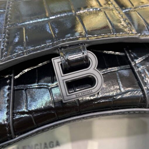 Replica Balenciaga 664676 Hourglass Mini Top Handle Crocodile Bag Black 5
