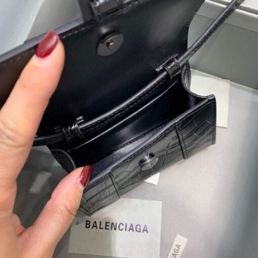 Replica Balenciaga 664676 Hourglass Mini Top Handle Crocodile Bag Black 6