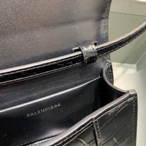 Replica Balenciaga 664676 Hourglass Mini Top Handle Crocodile Bag Black 7