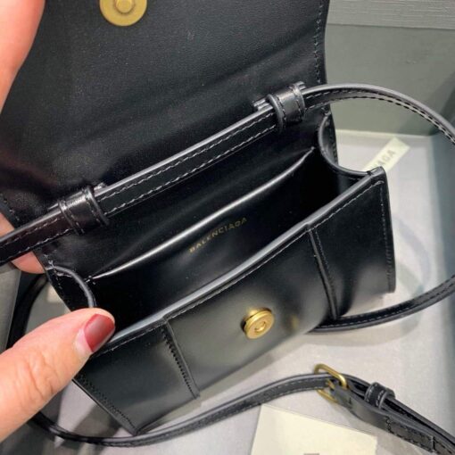 Replica Balenciaga 664676 Hourglass Mini Top Handle Bag Black Gold 6