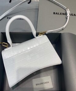 Replica Balenciaga 593546 Hourglass Small Top Handle Crocodile Bag White Gold 2