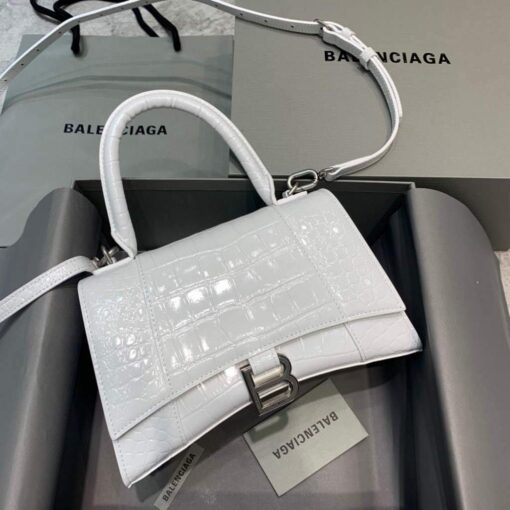 Replica Balenciaga 593546 Hourglass Small Top Handle Crocodile Bag White