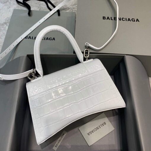 Replica Balenciaga 593546 Hourglass Small Top Handle Crocodile Bag White 2