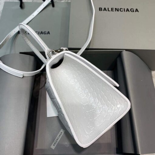Replica Balenciaga 593546 Hourglass Small Top Handle Crocodile Bag White 3