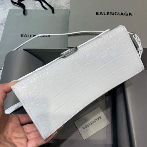 Replica Balenciaga 593546 Hourglass Small Top Handle Crocodile Bag White 4
