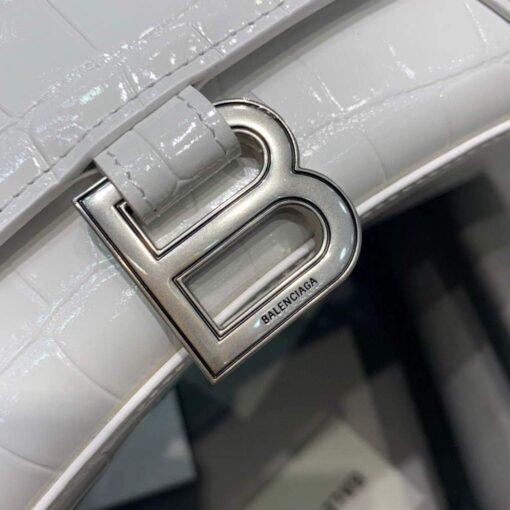 Replica Balenciaga 593546 Hourglass Small Top Handle Crocodile Bag White 5