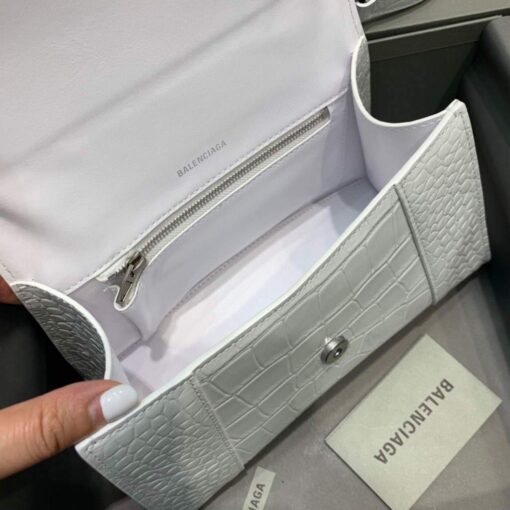 Replica Balenciaga 593546 Hourglass Small Top Handle Crocodile Bag White 7