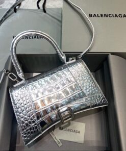 Replica Balenciaga 593546 Hourglass Small Top Handle Crocodile Bag Silver