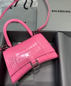 Replica Balenciaga 593546 Hourglass Small Top Handle Crocodile Bag Pink