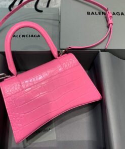 Replica Balenciaga 593546 Hourglass Small Top Handle Crocodile Bag Pink 2