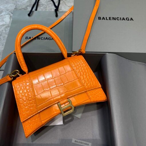 Replica Balenciaga 593546 Hourglass Small Top Handle Crocodile Bag Orange Gold