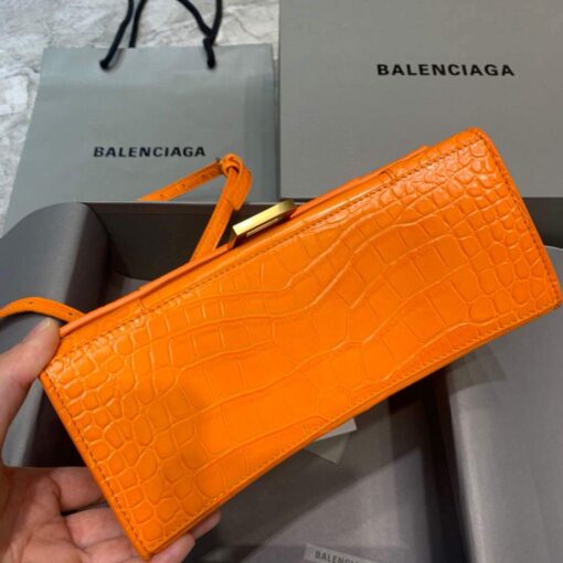 Replica Balenciaga 593546 Hourglass Small Top Handle Crocodile Bag Orange Gold 4