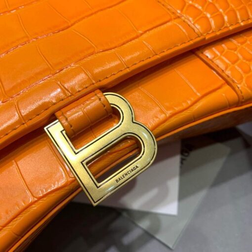 Replica Balenciaga 593546 Hourglass Small Top Handle Crocodile Bag Orange Gold 6