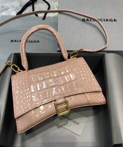 Replica Balenciaga 593546 Hourglass Small Top Handle Crocodile Bag Light Pink