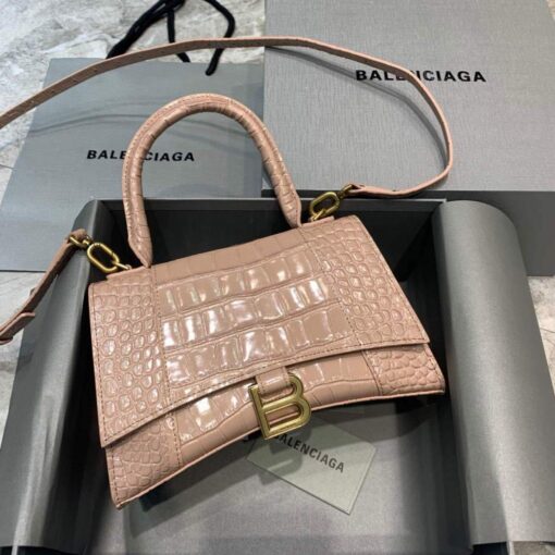 Replica Balenciaga 593546 Hourglass Small Top Handle Crocodile Bag Light Pink