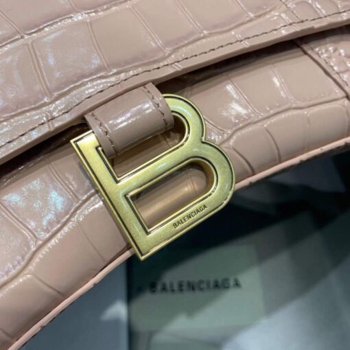 Replica Balenciaga 593546 Hourglass Small Top Handle Crocodile Bag Light Pink 3