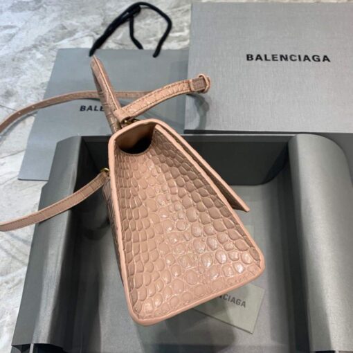 Replica Balenciaga 593546 Hourglass Small Top Handle Crocodile Bag Light Pink 4