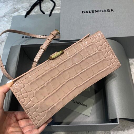 Replica Balenciaga 593546 Hourglass Small Top Handle Crocodile Bag Light Pink 5
