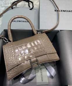 Replica Balenciaga 593546 Hourglass Small Top Handle Crocodile Bag kakhi