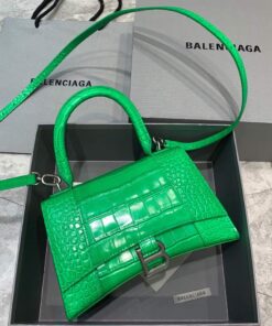 Replica Balenciaga 593546 Hourglass Small Top Handle Crocodile Bag Green Silver