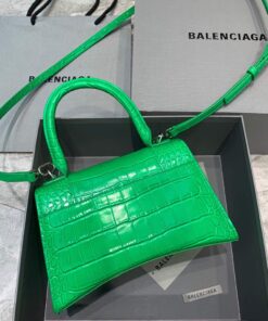 Replica Balenciaga 593546 Hourglass Small Top Handle Crocodile Bag Green Silver 2