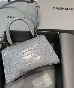 Replica Balenciaga 593546 Hourglass Small Top Handle Crocodile Bag Gray Silver 2