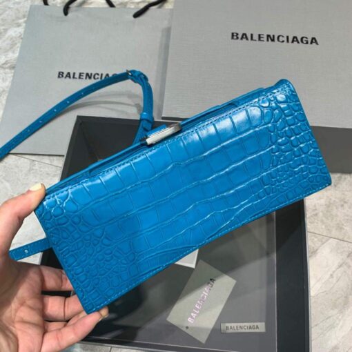 Replica Balenciaga 593546 Hourglass Small Top Handle Crocodile Bag Blue Silver 4