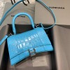 Replica Balenciaga 593546 Hourglass Small Top Handle Crocodile Bag Blue Gold 10