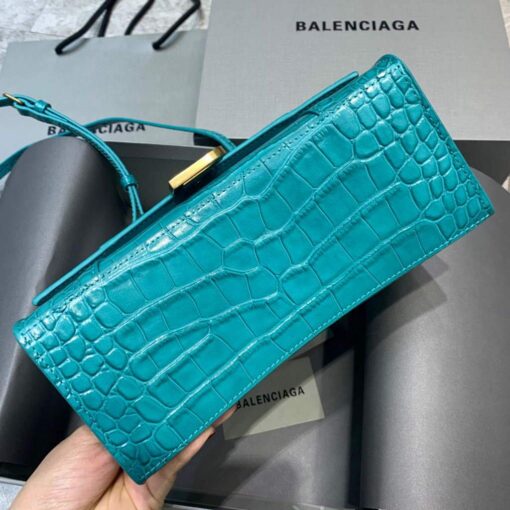 Replica Balenciaga 593546 Hourglass Small Top Handle Crocodile Bag Blue Gold 4