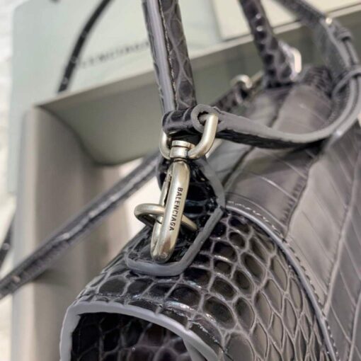 Replica Balenciaga 593546 Hourglass Small Top Handle Crocodile Bag Black Silver 6