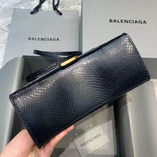 Replica Balenciaga 593546 Hourglass Small Top Handle Crocodile Bag Black Gold 5