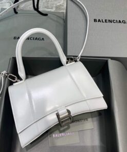 Replica Balenciaga 593546 Hourglass Small Top Handle Calfskin Bag White Silver