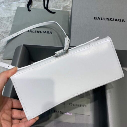 Replica Balenciaga 593546 Hourglass Small Top Handle Calfskin Bag White Silver 4