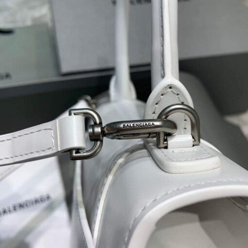 Replica Balenciaga 593546 Hourglass Small Top Handle Calfskin Bag White Silver 6