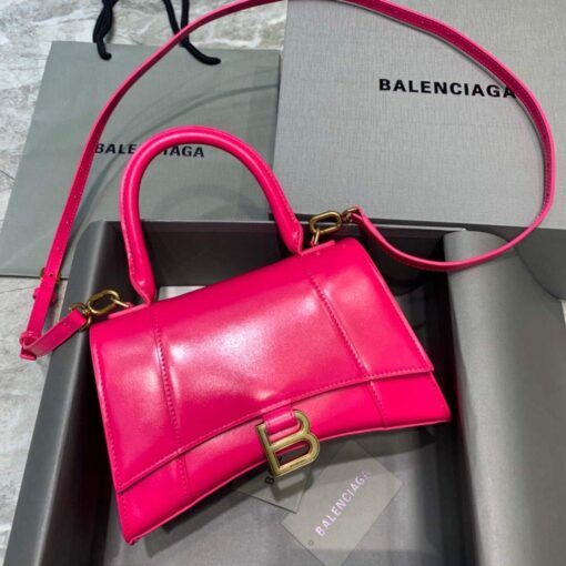 Replica Balenciaga 593546 Hourglass Small Top Handle Calfskin Bag Plum Gold