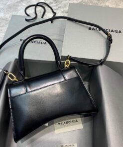 Replica Balenciaga 593546 Hourglass Small Top Handle Calfskin Bag Black Gold 2