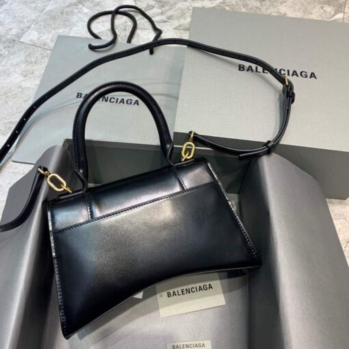 Replica Balenciaga 593546 Hourglass Small Top Handle Calfskin Bag Black Gold 2